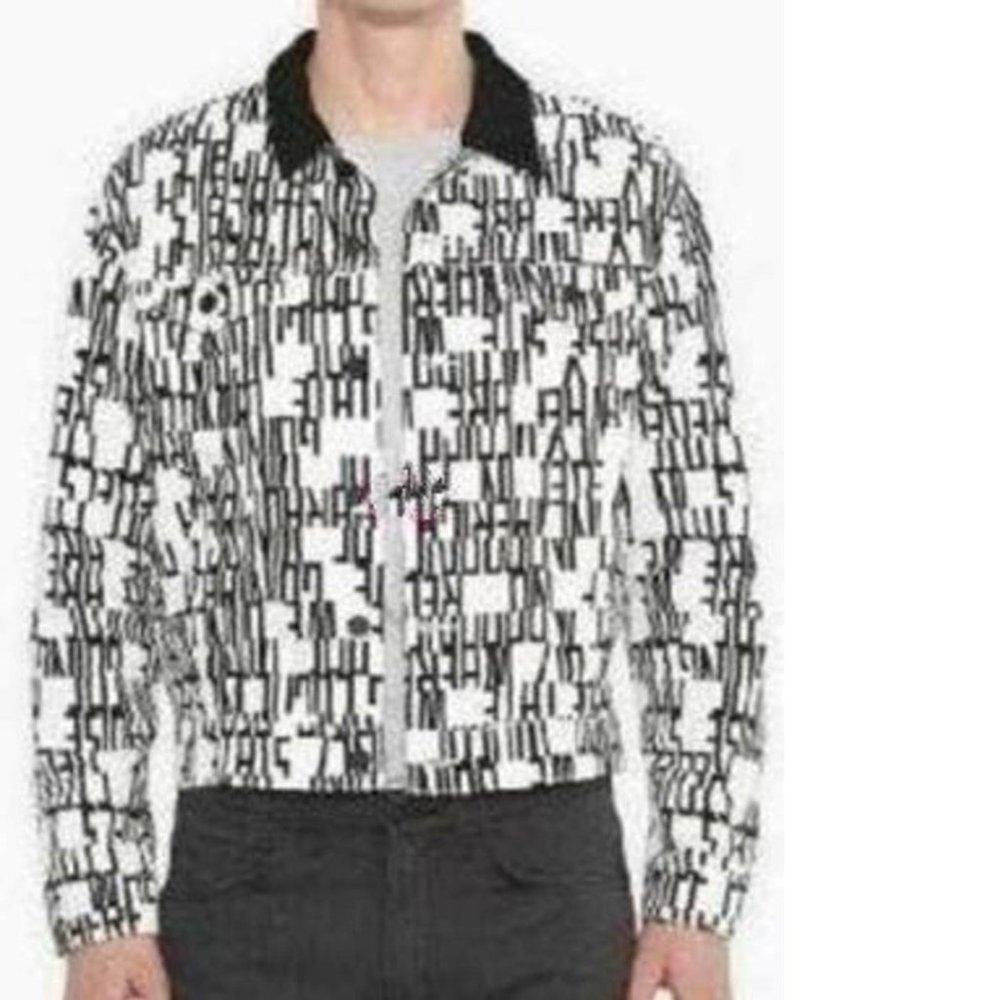 Mens Levis Jacket Line 8 Box Large Trucker White Black Twill Stretch Button Up